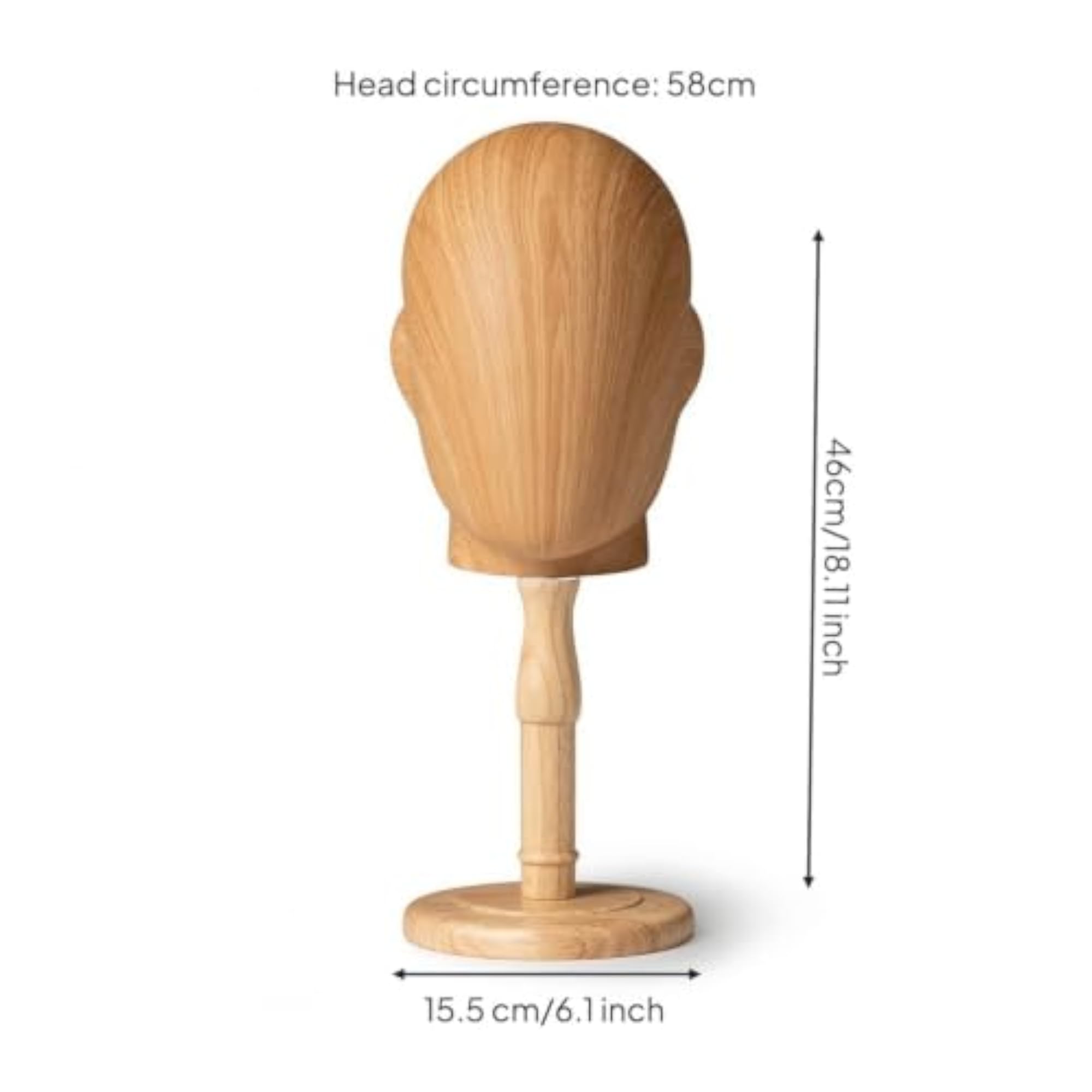 Wood-Grain Tabletop Head Stand with Wooden Base